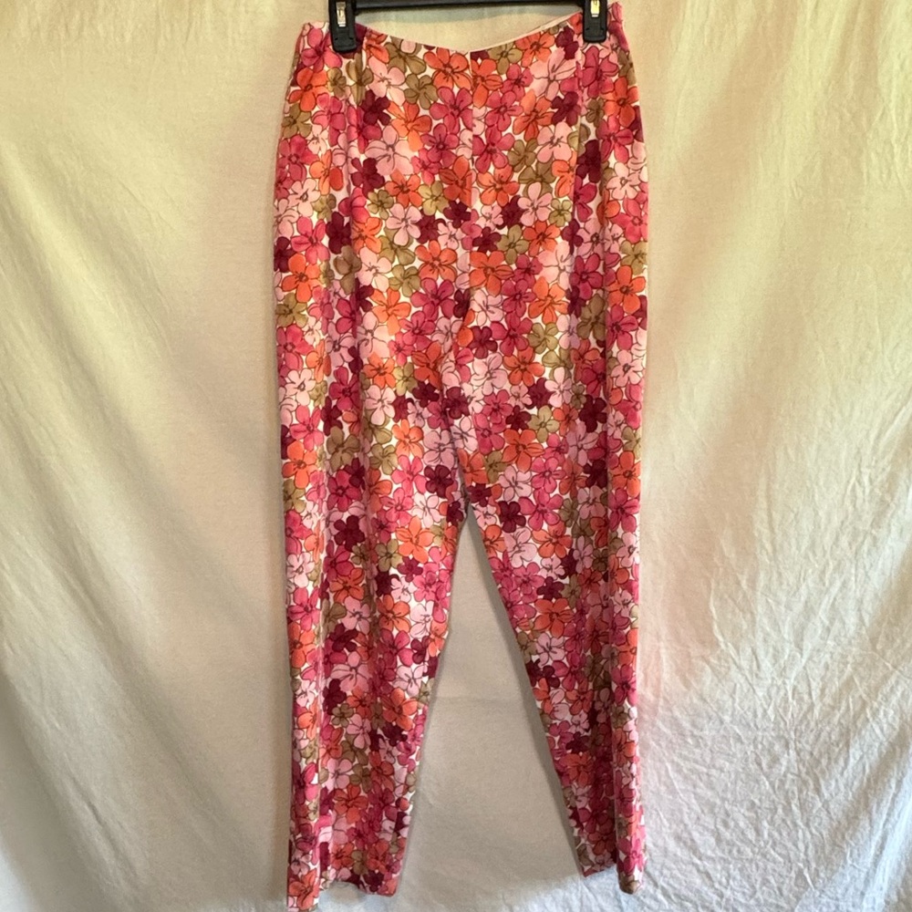F-186 Pursuits Ltd Pink Floral Silk Blend Lined‎ Dress Pants Size 10